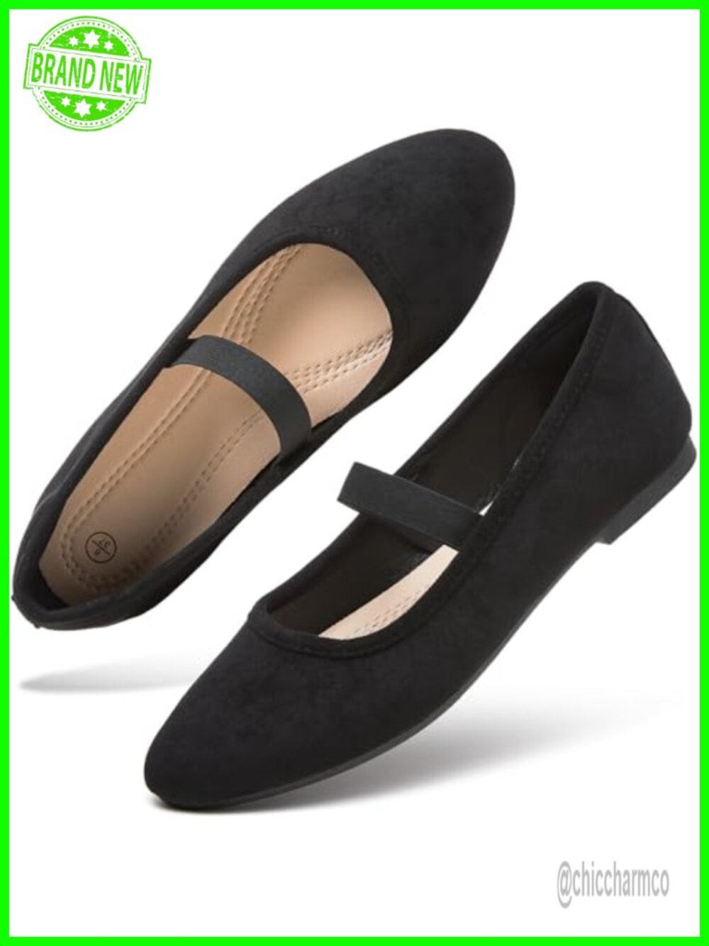 Women's Mary Jane Flats Suede Ballet Shoes Convertible Elastic Strap Memory Foam